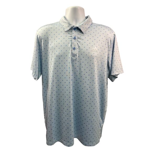 Adidas Gollf Polo Mens Large Tiny Adi Blue Print All Over All Blue Sm Logo - Picture 1 of 10